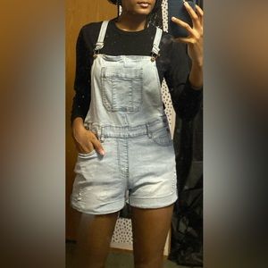 Denim overall shorts